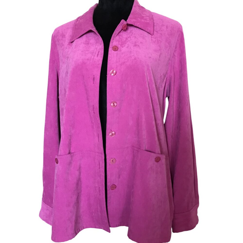 Appleseeds Petites Tunic, Suede-Feeling Smock w/Pockets & Slits Fuscia Size PM